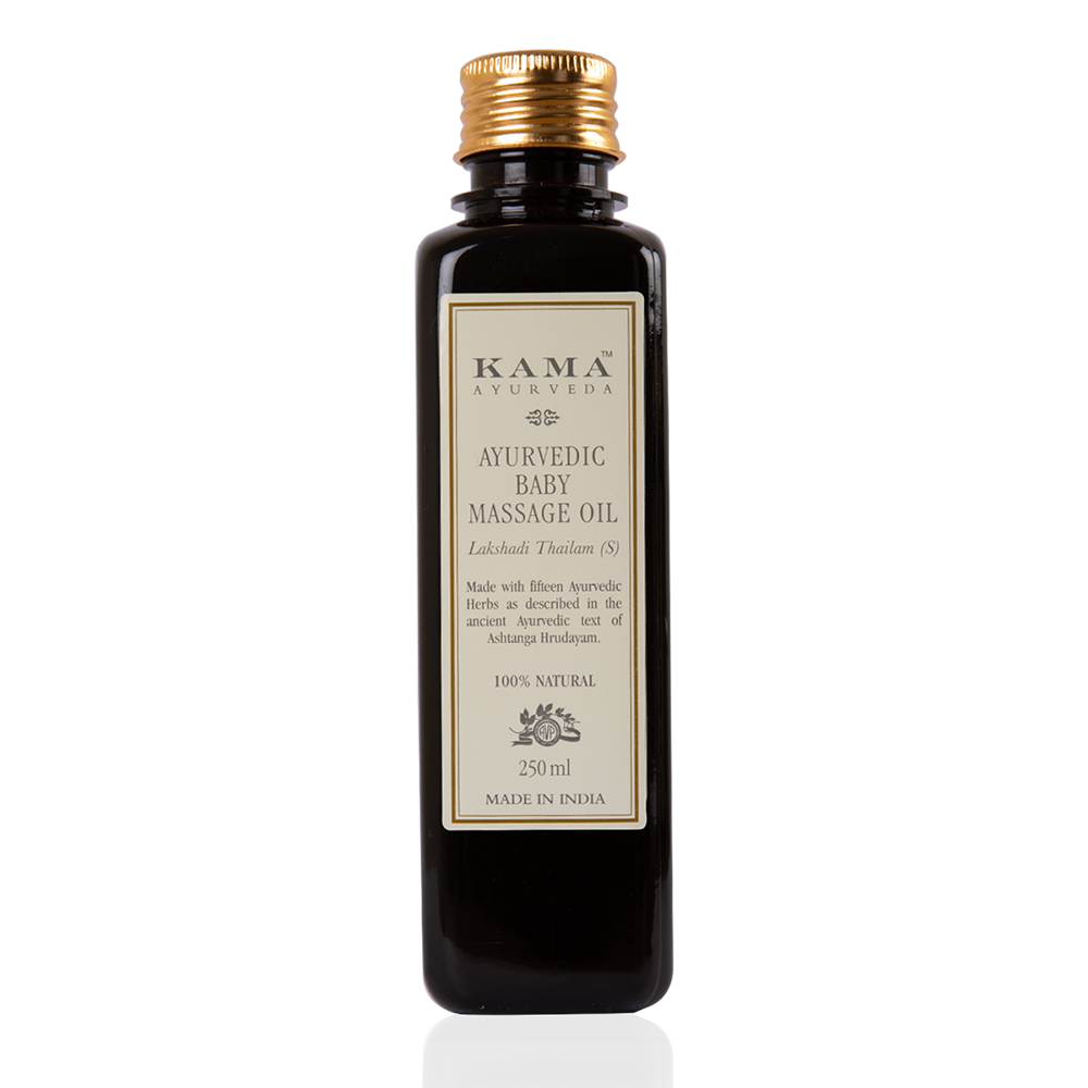 Kama ayurvedic massage oil is mixture of 15 different herbs that protect your baby’s skin
